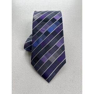 Kenneth Cole Reaction Purple, Gray Plaid Pattern 100% Silk Designer Tie